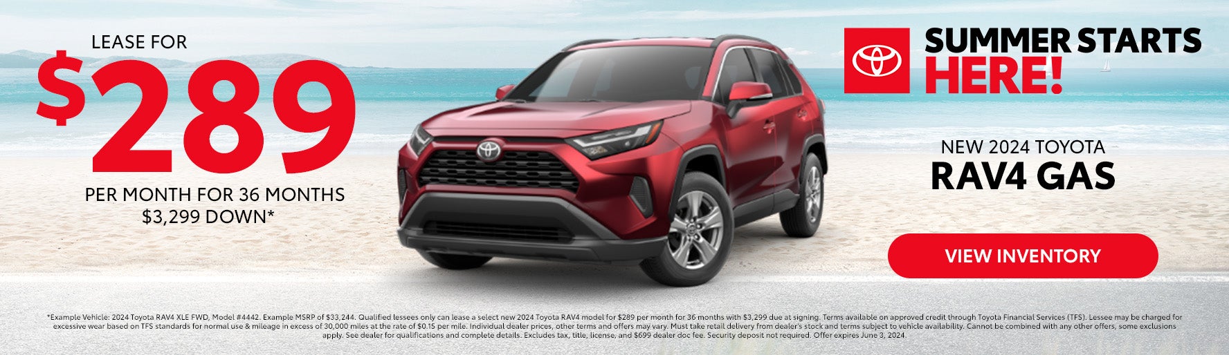 2024 Toyota RAV4 Gas Lease for $289/mo. for 36 mo